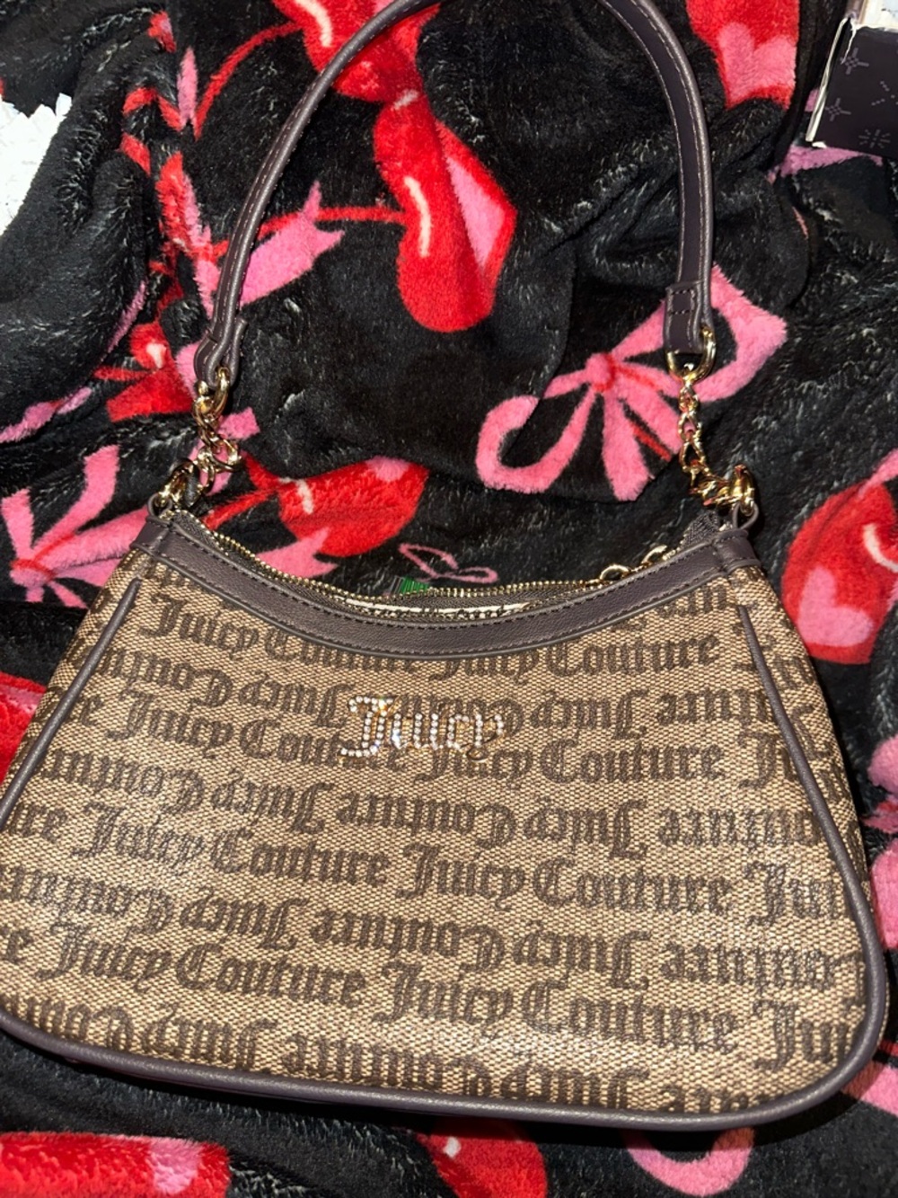 Juicy Couture Brown Monogram Shoulder Bag with Gold Hardware